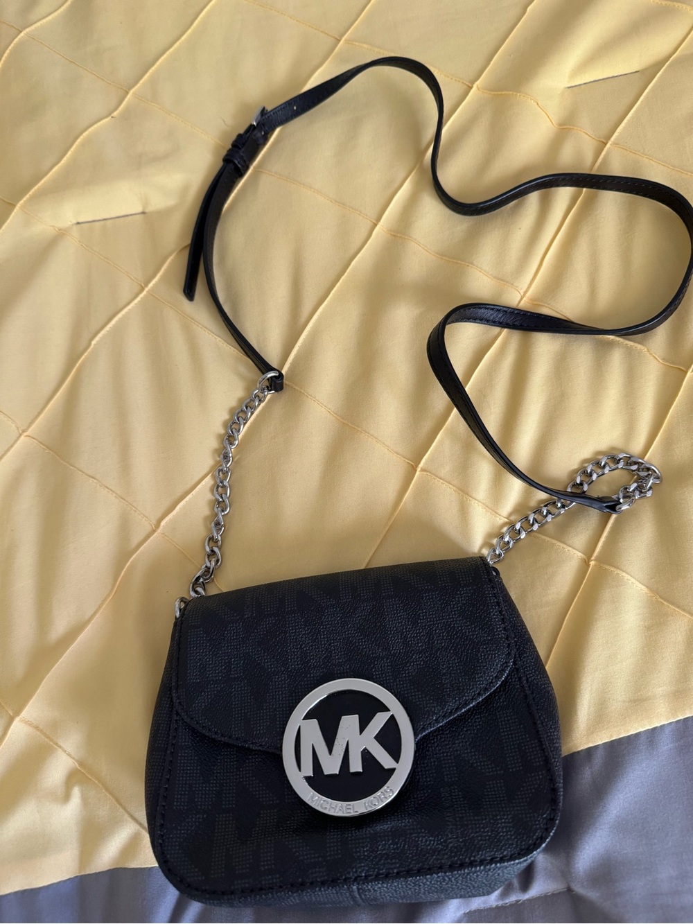 Michael Kors Black Crossbody with Silver MK Medallion